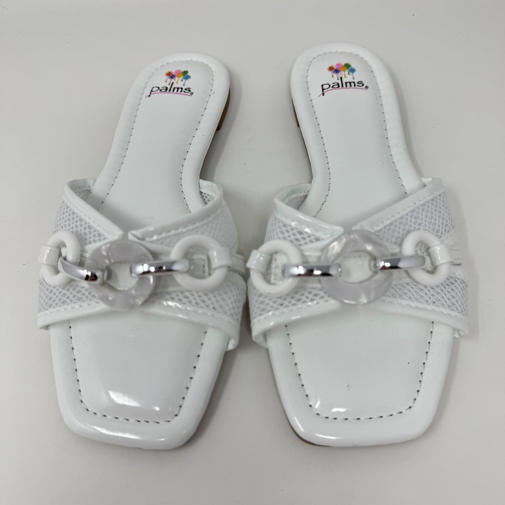 Palms Shoes Womens Size 6 White Slide Sandals Chain Detail Comfort Summer Casual